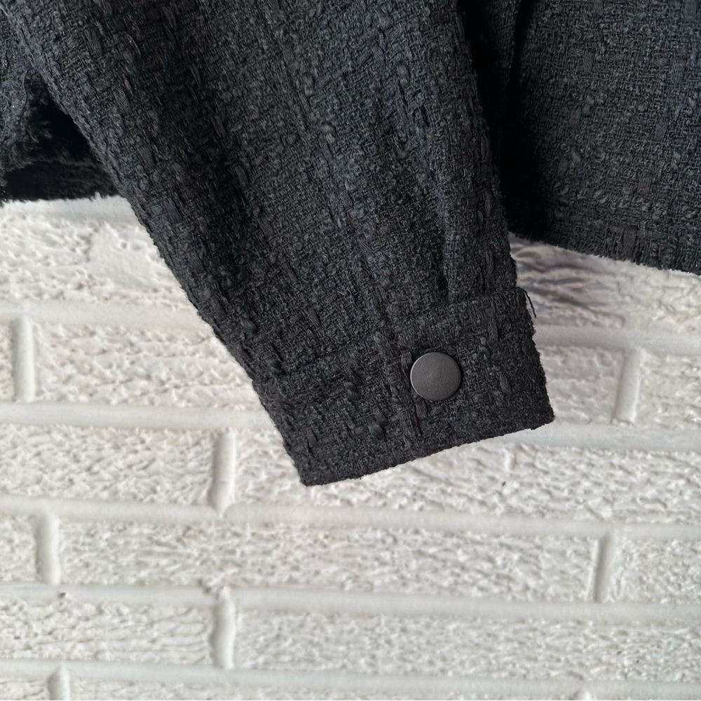 NEW! House of Harlow 1960 Tweed Jacket/Raw Hem/ Snap Front/Front Pockets/Black - Picture 11 of 15